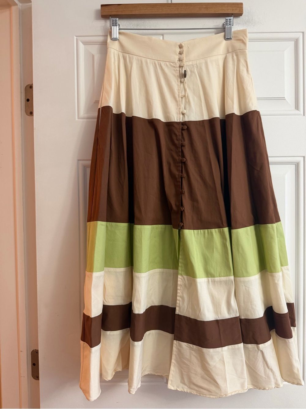Suoli Made In Italy Colorblock Midi Skirt Button Closure  Cotton Blend IT42 US 6